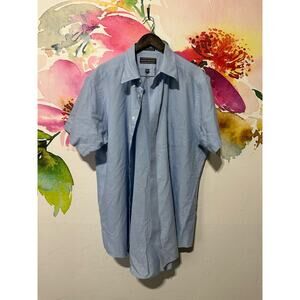 David Taylor Men's Short Sleeve Button Up Dress Shirt White 18.5 18 1/2 - Blue